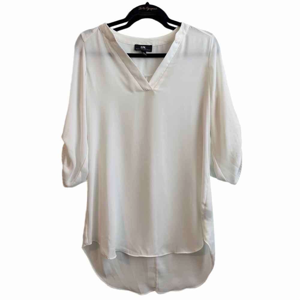 I.N. San Francisco Sheer White V-Neck Tunic Blouse | Size 8 | Like New